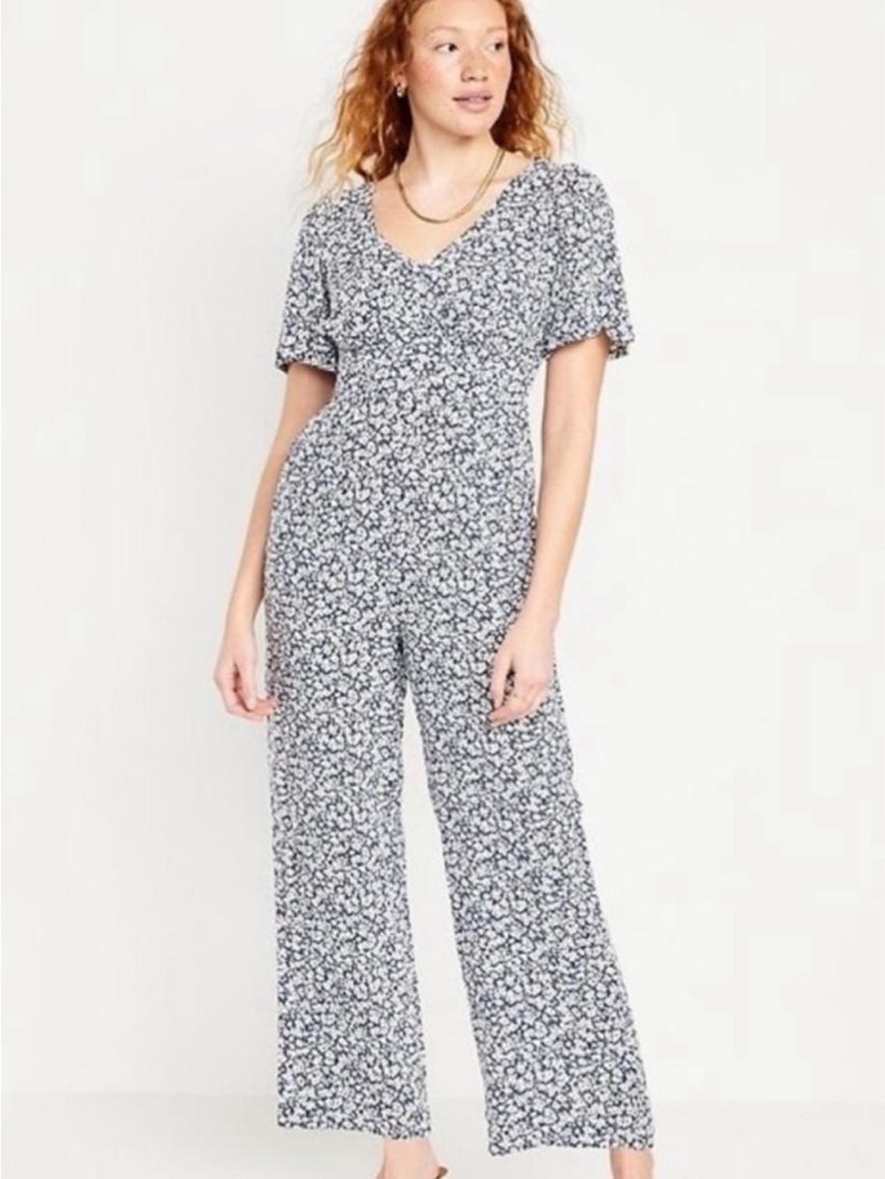 Old Navy Floral Puff Sleeve Wide Leg Jumpsuit size M
